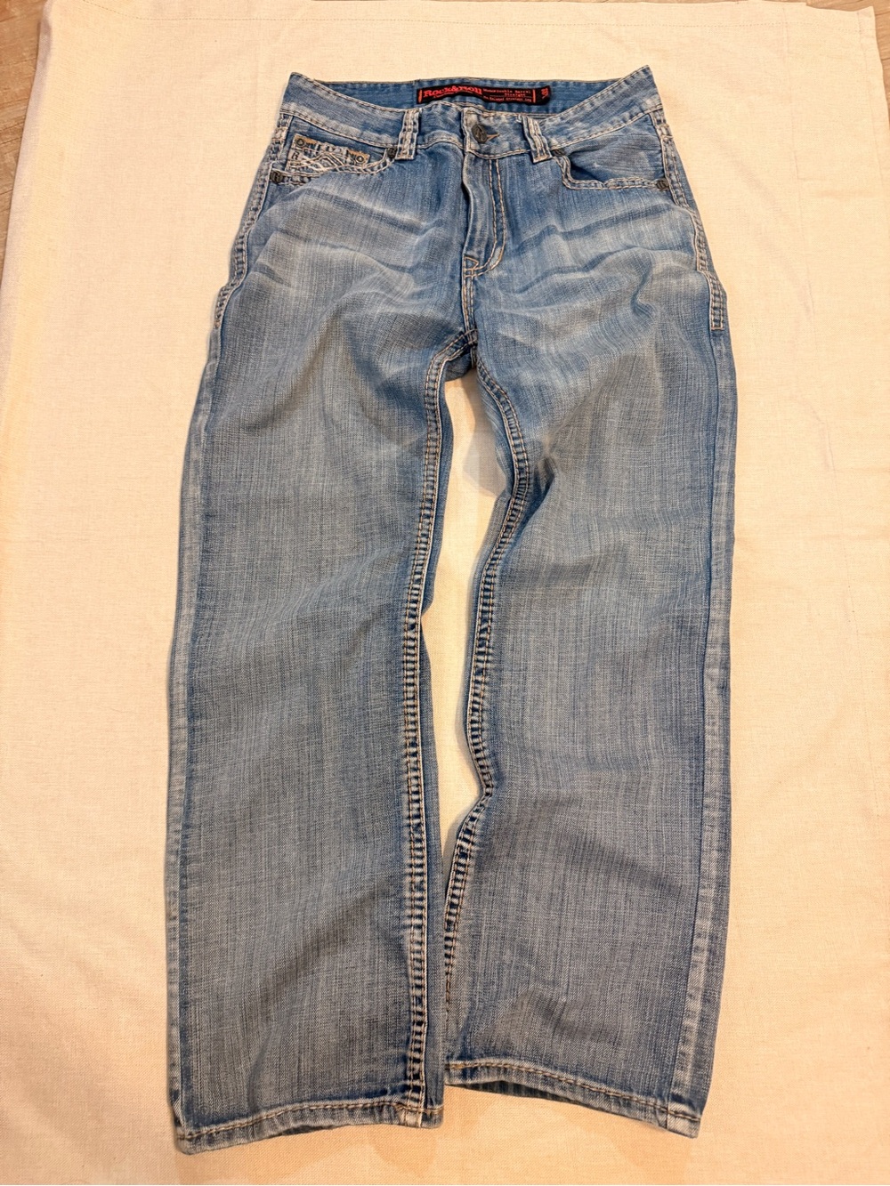 Men's Light Blue Double Barrel Straight Jeans.